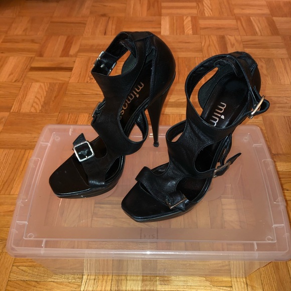 Black leather buckled Mimosa heels - Picture 2 of 3